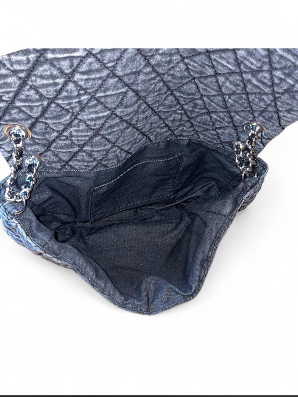 Large Denim Quilted Flap Bag - Picture 3 of 3